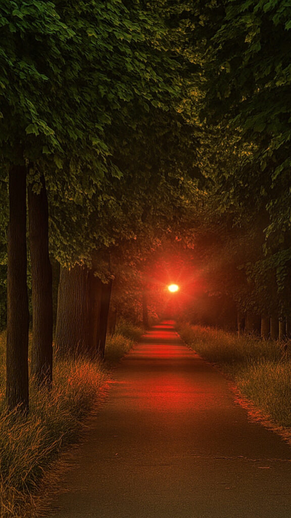 Abendsonne Baumallee Die Abendsonne scheint durch die BĂ€ume in die Alle "An St. Swidbert" und taucht den Weg in rotes Licht.